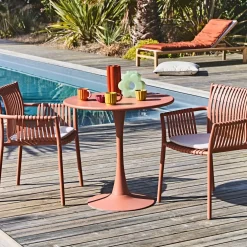 Table de jardin rond en fer terracotta d80cm - Lumi