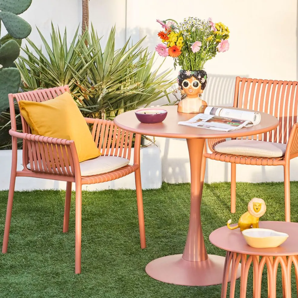 Table de jardin rond en fer terracotta d80cm - Lumi