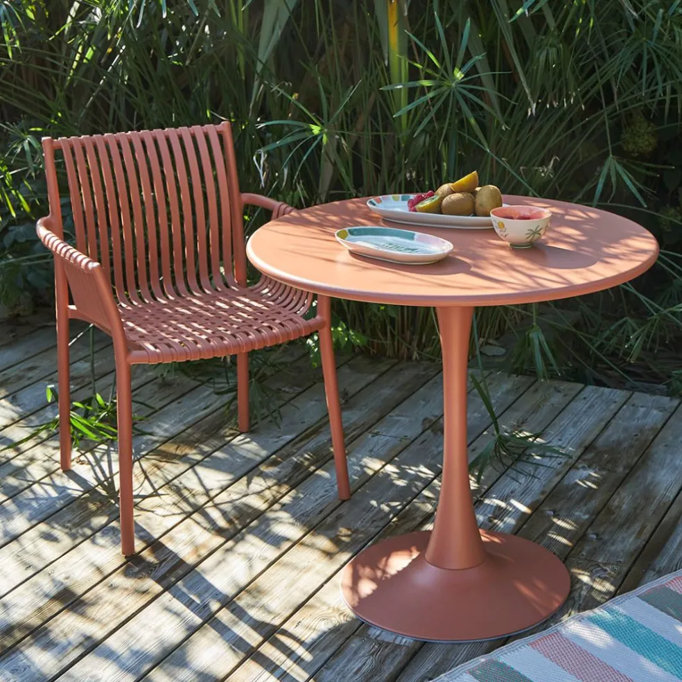 Table de jardin rond en fer terracotta d80cm - Lumi