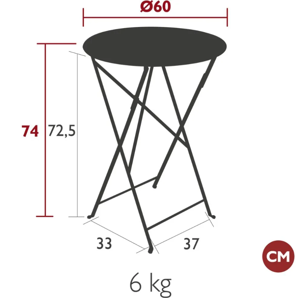 Table de jardin ronde pliante en acier gris orage - Bistro