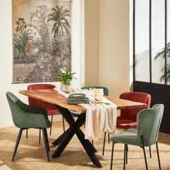 Table de repas en acacia et pieds en fer noir 180x90cm - Brooklyn