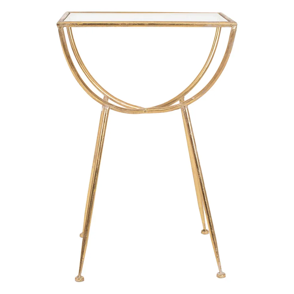Table d'appoint en fer dorée et verre - Eluminea H60cm