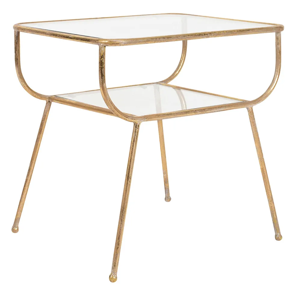 Table d'appoint en fer dorée et verre - Eluminea H52cm