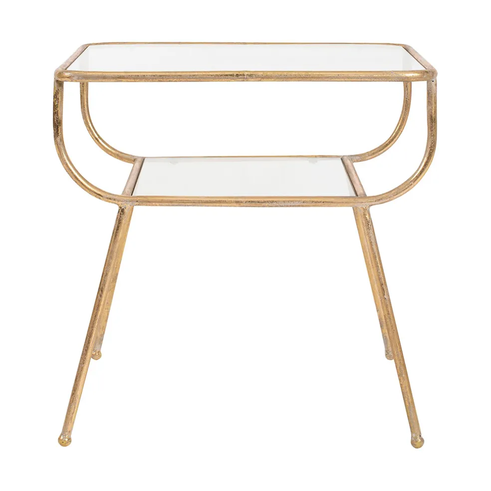 Table d'appoint en fer dorée et verre - Eluminea H52cm
