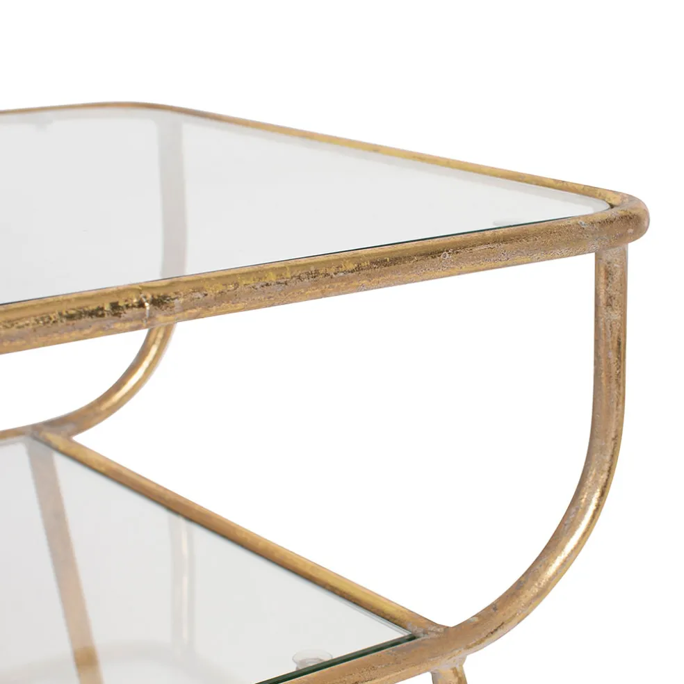 Table d'appoint en fer dorée et verre - Eluminea H52cm