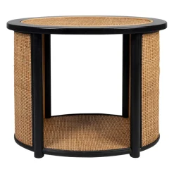 Table d'appoint en rotin et sapin naturel et noir - Balamea