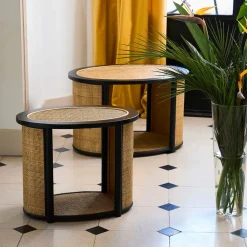 Table d'appoint en rotin et sapin naturel et noir - Balamea