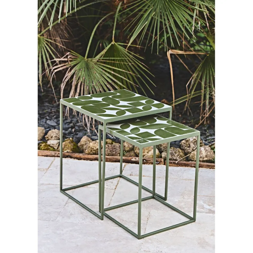 Table d'appoint gigogne de jardin (lot de 2) en fer vert - Bologna