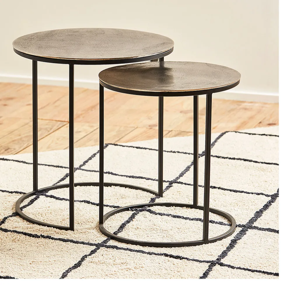 Table d'appoint gigogne (x2) en fer argent - Felia