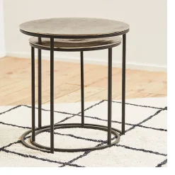 Table d'appoint gigogne (x2) en fer argent - Felia