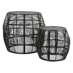 Table d'appoint ronde (x2) en rotin et bois noir - Element