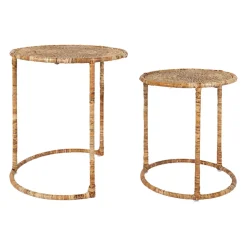 Table gigogne rond par 2 en fer et rotin naturel 50x50cm - Pasil
