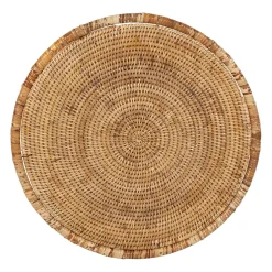 Table gigogne rond par 2 en fer et rotin naturel 50x50cm - Pasil