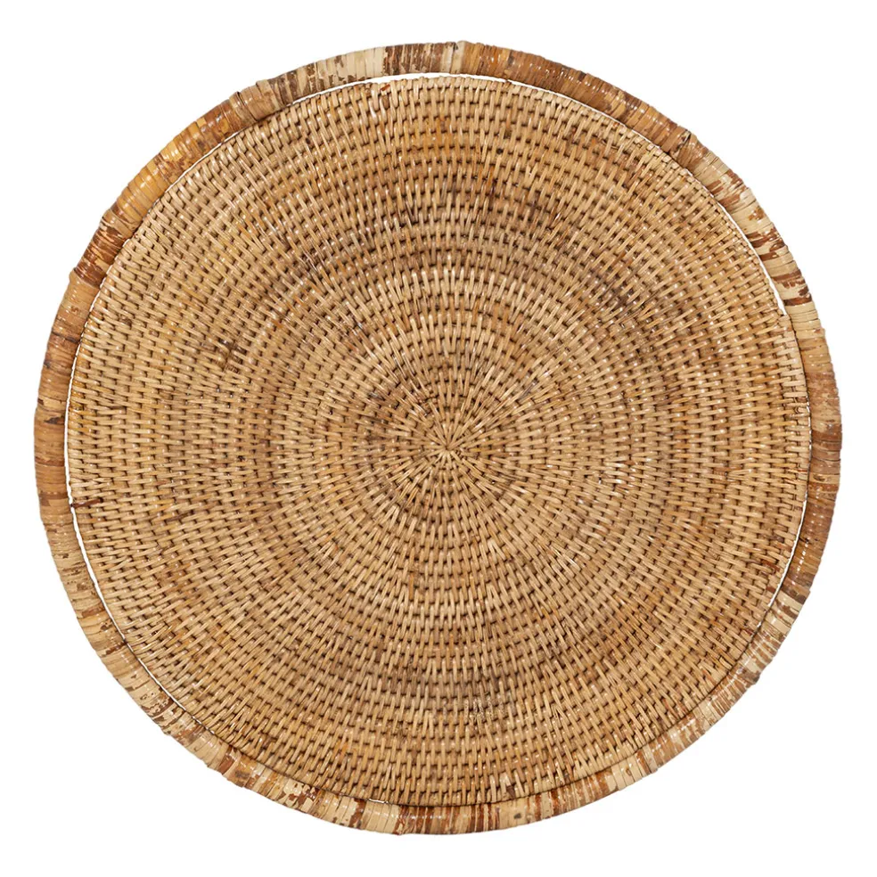Table gigogne rond par 2 en fer et rotin naturel 50x50cm - Pasil