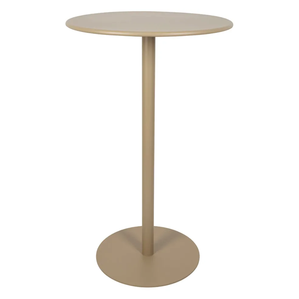 Table haute d'extérieur ronde en acier taupe d60xh100cm - Ajay