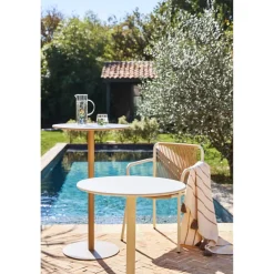 Table haute d'extérieur ronde en acier taupe d60xh100cm - Ajay