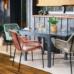 Table jardin extensible en métal gris 80-160x80cm - Haria