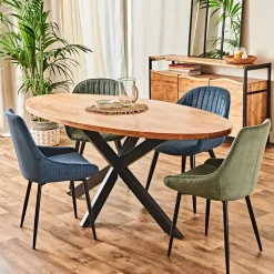 Table ovale en acacia et pieds en fer noir 190x90cm - Brooklyn