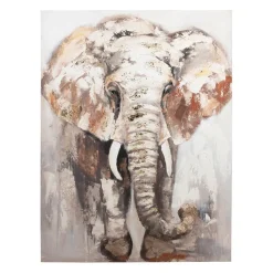 Tableau éléphant en toile et pin beige 90x120cm - Animal