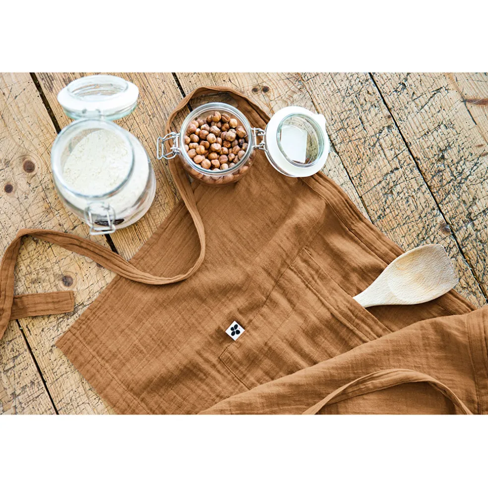 Tablier camel en gaze de coton 45x80cm - Gaia