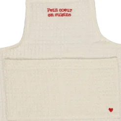 Tablier enfant en coton écru et rouge - Famille