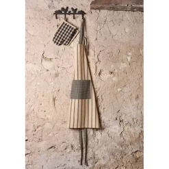 Tablier rayé en coton noir et écru - Campagne