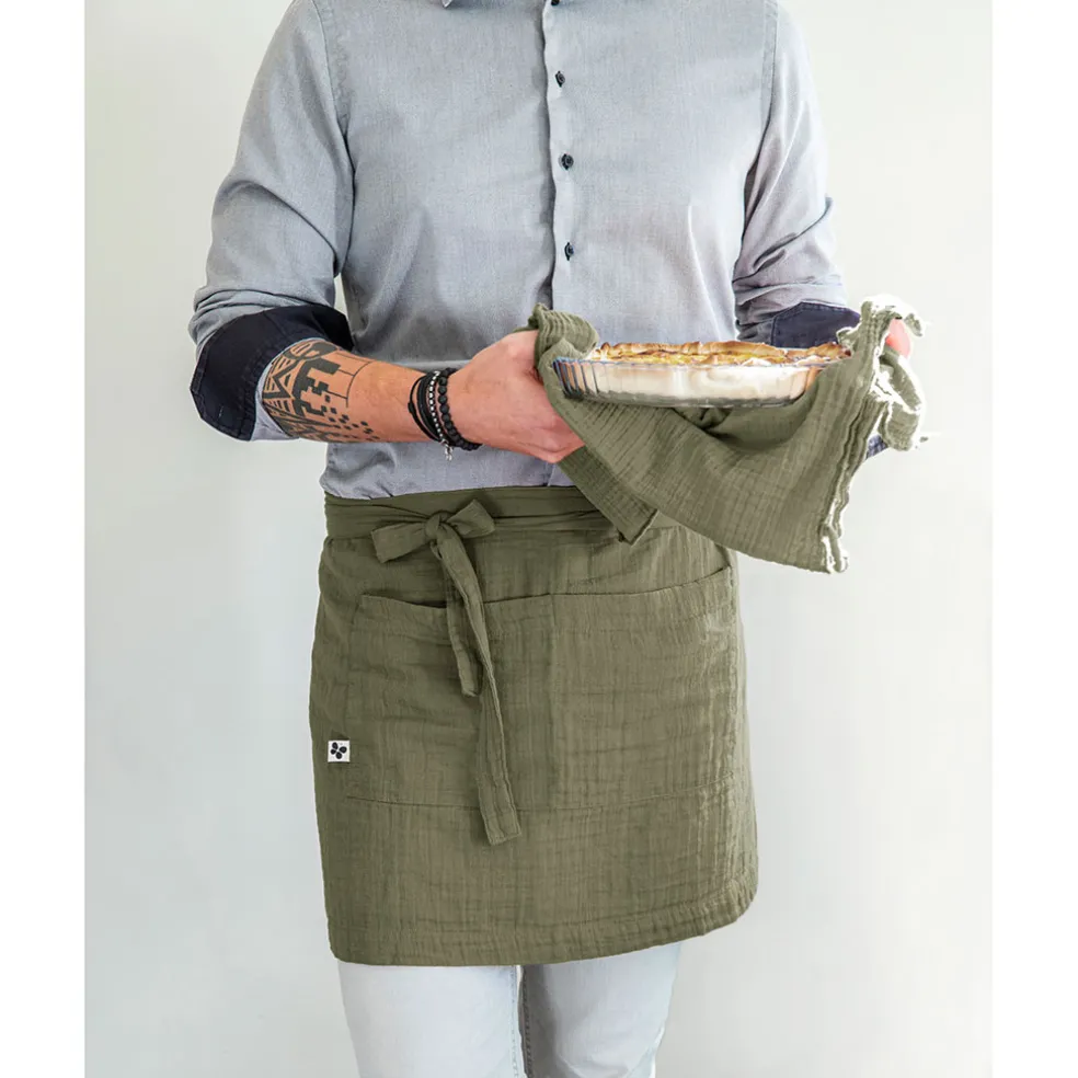 Tablier romarin en gaze de coton 45x80cm - Gaia