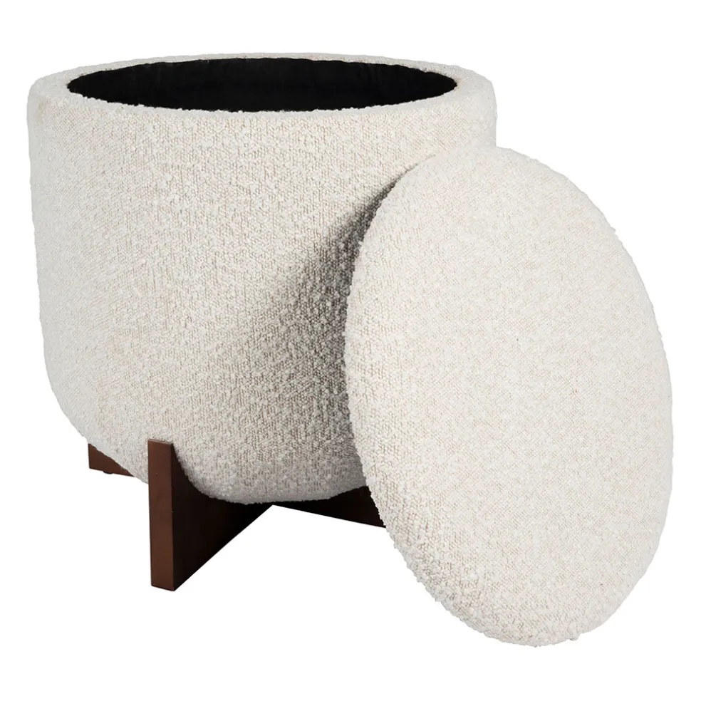 Tabouret coffre en tissu et pin blanc - Alpinia