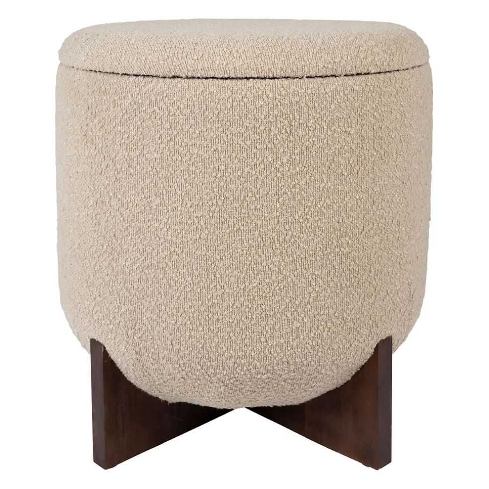 Tabouret coffre en tissu et pin beige - Alpinia
