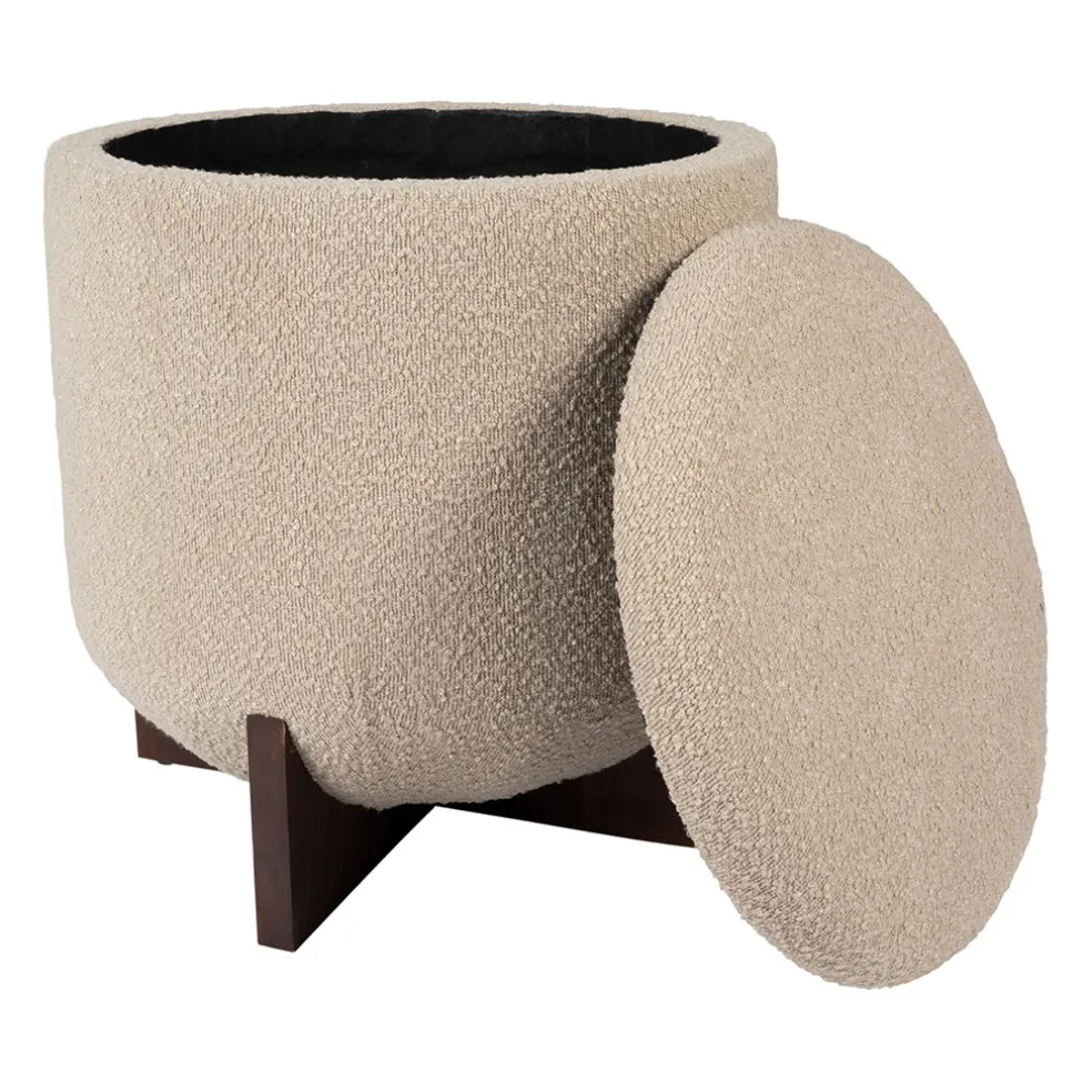 Tabouret coffre en tissu et pin beige - Alpinia