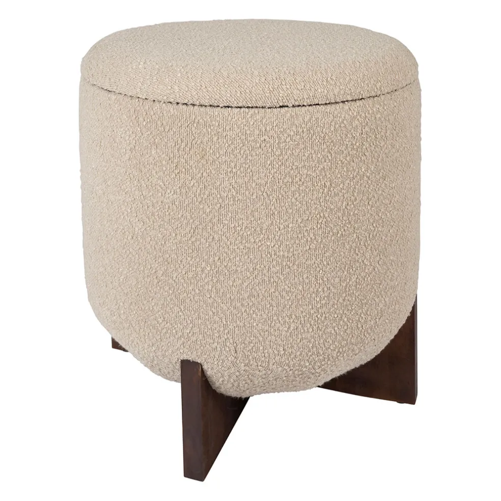 Tabouret coffre en tissu et pin beige - Alpinia