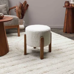 Tabouret en tissu côtelé beige et bois d'acacia - Scarlett