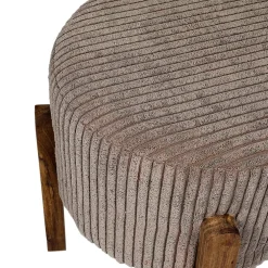 Tabouret en tissu côtelé taupe et bois d'acacia - Scarlett