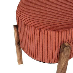Tabouret en tissu côtelé terracotta et bois d'acacia - Scarlett