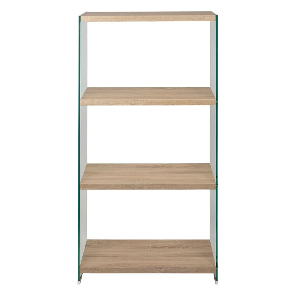 Étagère 3 niveaux en verre trempé et bois h165cm - Adela