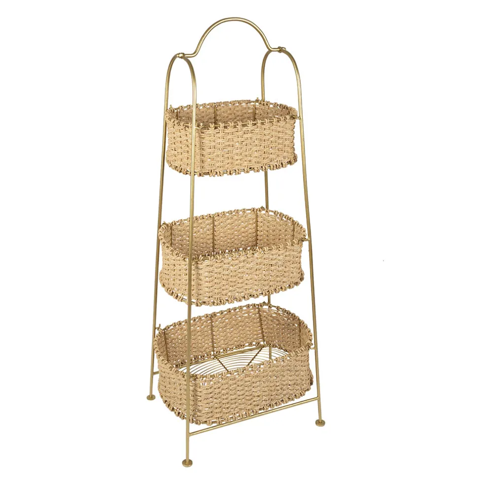 Étagère 3 paniers en jute et fer doré h104cm - Réserve