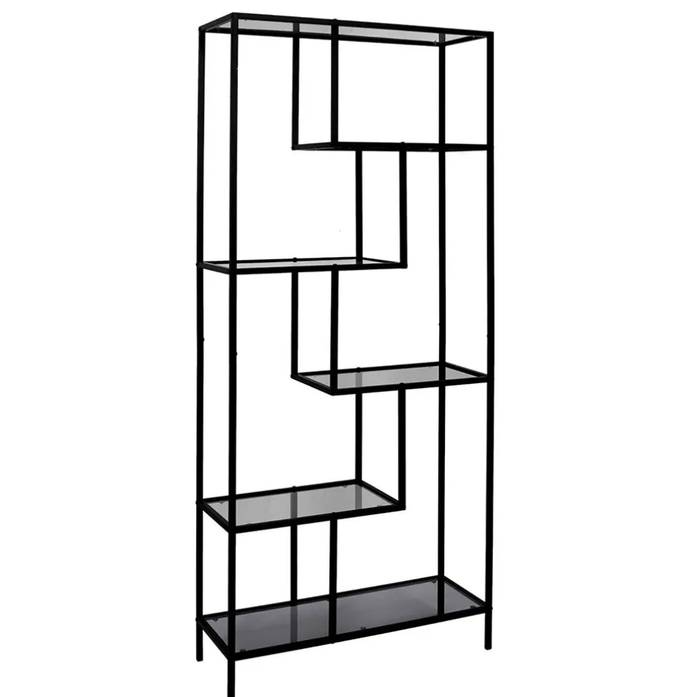 Étagère en métal noir verre fumé h180cm - Edgard