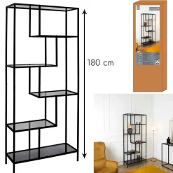 Étagère en métal noir verre fumé h180cm - Edgard