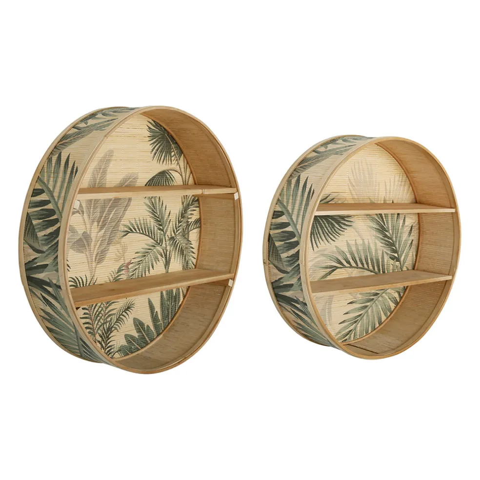 Étagère murale 2 niveaux (x2) en bambou kaki et naturel - Papaye