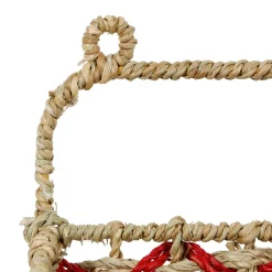 Étagère murale 2 paniers en jonc de mer naturel et rouge