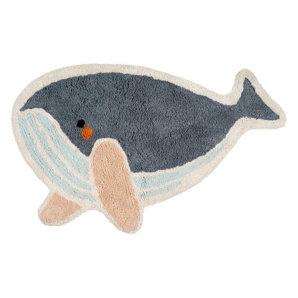 Tapis baleine tufté en coton bleu - Banquise