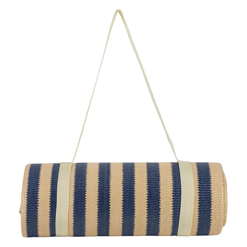 Tapis de plage en tissu rayé indigo et naturel 180x120cm - Medi