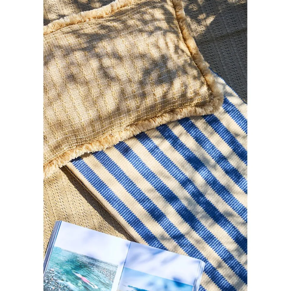 Tapis de plage en tissu rayé indigo et naturel 180x120cm - Medi