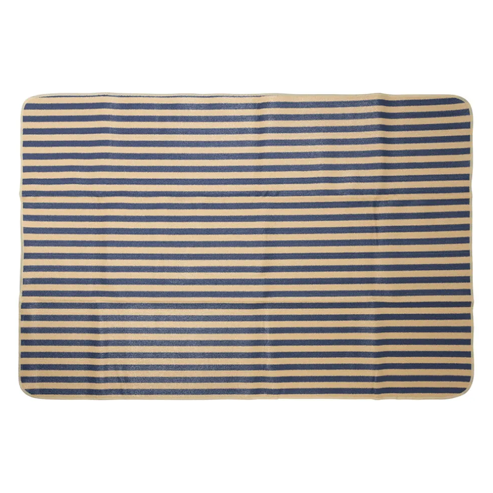 Tapis de plage en tissu rayé indigo et naturel 180x120cm - Medi