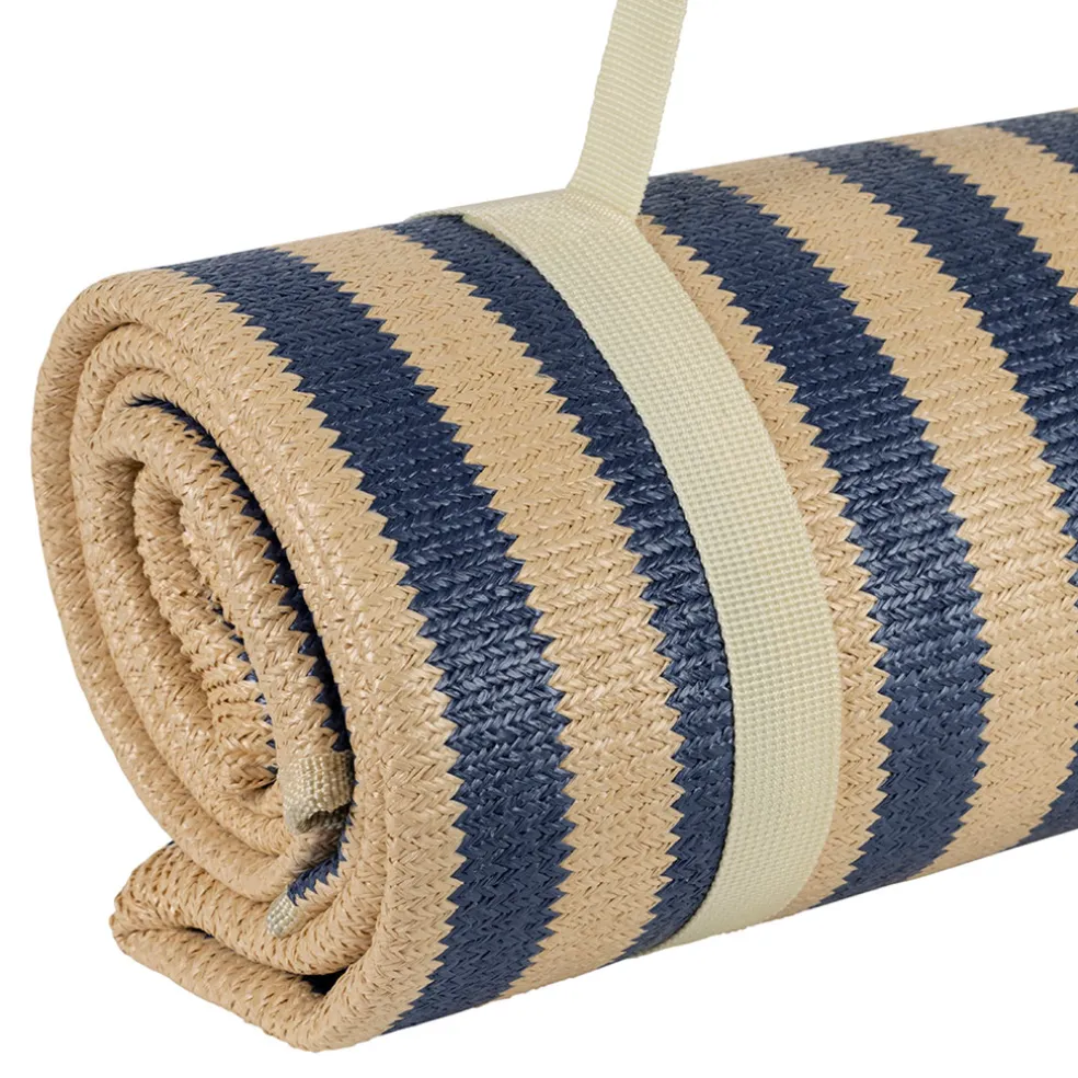 Tapis de plage en tissu rayé indigo et naturel 180x120cm - Medi