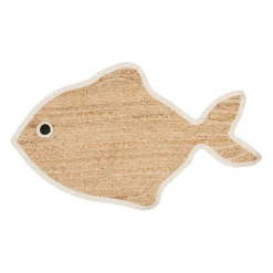 Tapis poisson en jute naturel et blanc 100x65cm - Eté A La Mer
