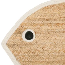 Tapis poisson en jute naturel et blanc 100x65cm - Eté A La Mer