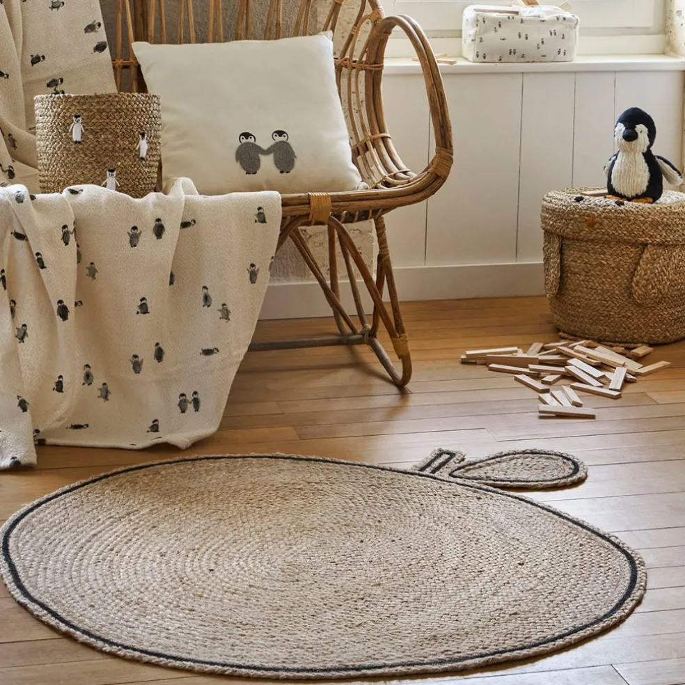 Tapis pomme en jute et coton naturel d100cm - Les fruits