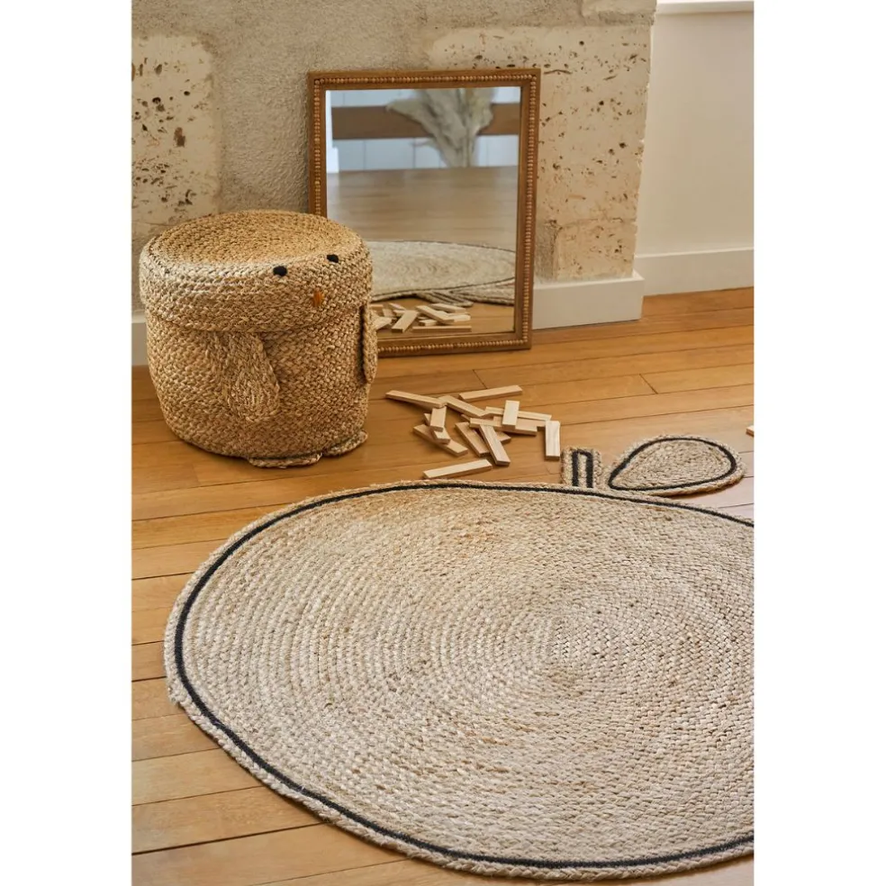 Tapis pomme en jute et coton naturel d100cm - Les fruits
