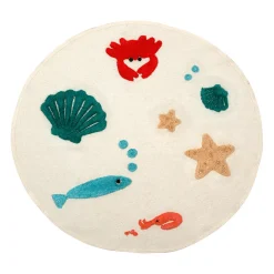 Tapis rond en coton tufté multicolore d92cm - Océan